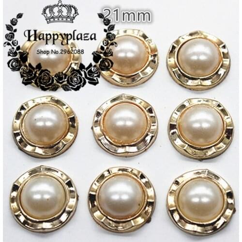 20PCS 21mm Golden Circle Pearl Plastic Flatback Button Decoration Sewing Craft Scrapbook Accessories