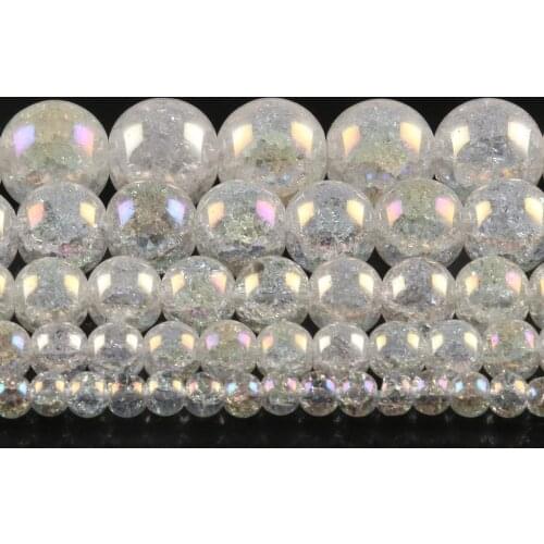 AB Color White Snow Cracked Crystal Beads 4/6/8/10mm Round Loose Quartz Beads for Jewelry Making DIY Bracelets 15inch