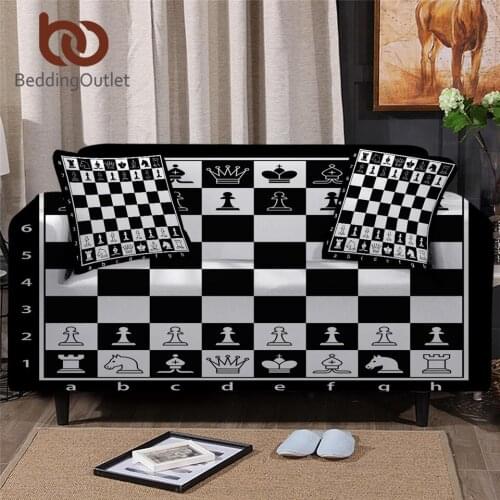 BeddingOutlet Chess Board Stretch Slipcover For Sofas Games Sofa Cover for Living Room Black White Couch Cover Chair Protector