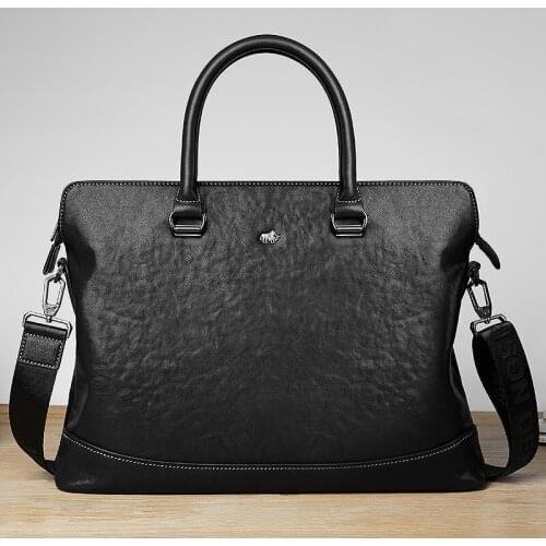 Bison Denim Genuine Leather Briefcases 14 inch laptop Bag Handbag Mens Business Office Crossbody Bag Messenger Shoulder Bags