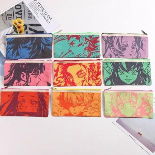 Anime Demon Slayer: Kimetsu No Yaiba Pencil Case Make Up Cosmetic Bag Cartoon Student Multi-function Flip Stationery Bag Gift
