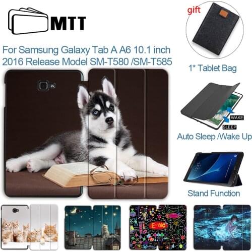 MTT Tablet Case For Samsung Galaxy Tab A a6 10.1 2016 T585 T580 SM-T580 T580N PU Leather Flip Stand Smart Cover Cute Dog Funda