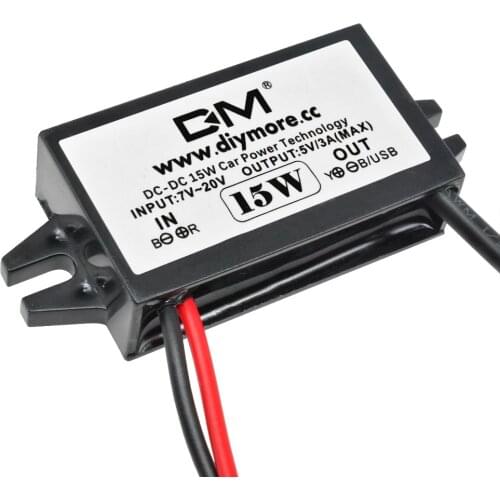 DC-DC 12V to 5V 3A 15W Car Power Converter Bend Micro USB Step Down Voltage Power Supply Output Adapter Low Heat Auto Protection