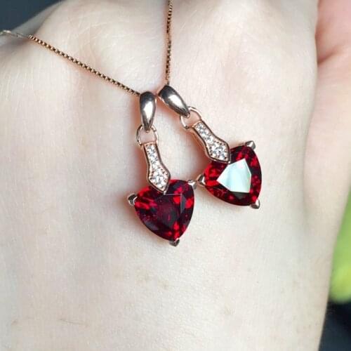 DIC20 Red gem Natural Garnet Necklace 925 Sterling Silver style is highly recommended heart style