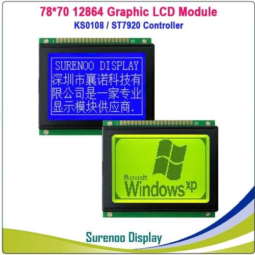 78X70MM 12864 Graphic Matrix LCD Module Display Screen build-in KS0108 Controller Yellow Green Blue LCD with LED Backlight