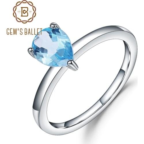 Gems Ballet 1.31Ct Natural Sky Blue Topaz Water Drop Gemstone Ring Pure 925 Sterling Silver Rings For Women Party Fine Jewelry