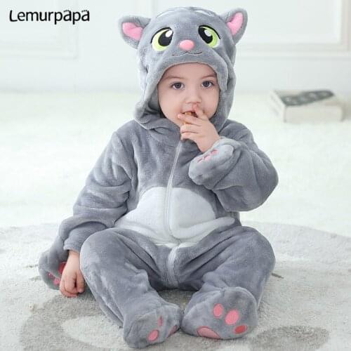 Winter New Design Infant Baby Clothes Romper 2021 ropa bebe Jumpsuits Cartoon Cat Boys Girls Soft Baby Onesie Flannel Animal