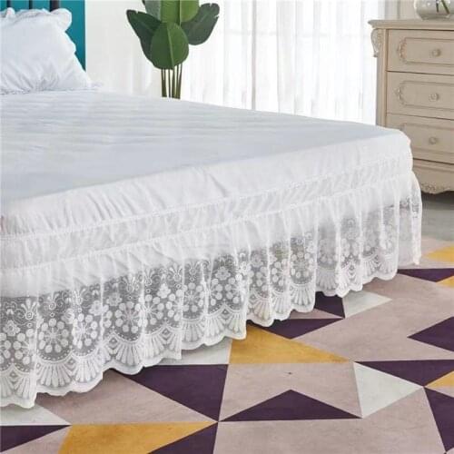 Ruffles Lace Bed Skirt Soft Microfiber Large Size Dust-proof Protector Silk Bed Sheet Wrap Around Three Side Bedroom Accessory