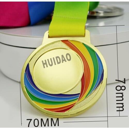 1 Pcs Colorful Medal with Ribbon Gold Color Medal In Soft Enamel Like A Rainbow