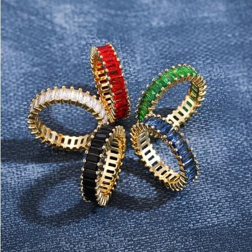 Fashion Copper Gold-Plated with Brilliant Baguette CZ Crystal Stone Rings Female Engagement Finger Ring Wedding Bands Jewelry