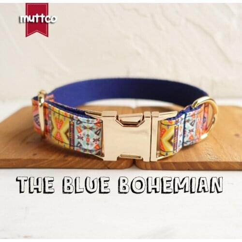 MUTTCO retailing handmade time-proof dog collar THE BLUE BOHEMIAN creative ethnic style dog collars and leashes 5 sizes UDC054J