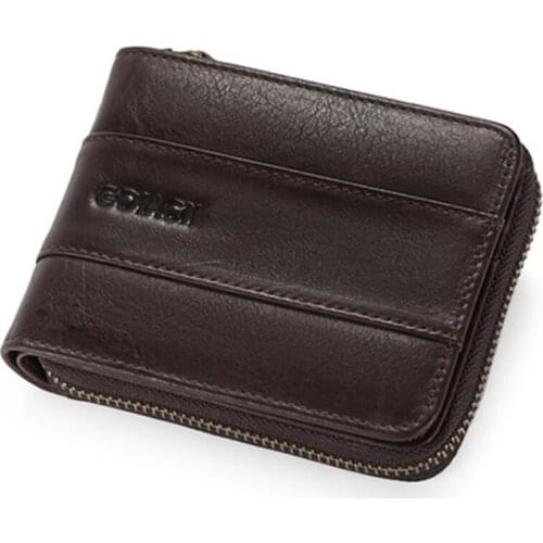 Genuine Leather Mens Wallets Small Coin Purse Casual Zipper RIFD Wallet Cowhide Card Holder Pocket Purse Men Wallets Billetera