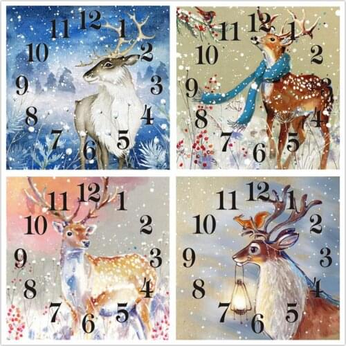 Dpsupr 5D Diamond Painting Kit With Clock Mechanism Cross stitch Full Square Round Diamond Embroidery Mosaic Christmas Deer