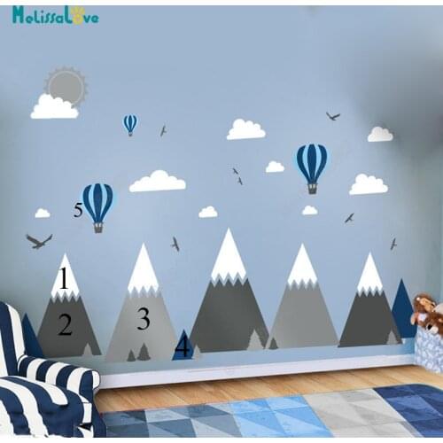 Big Baby Room Decal Adventure Theme Decor Huge Mountain Cloud Bird Hot Balloon Kid Room Removable Vinyl Wall Sticker JW375