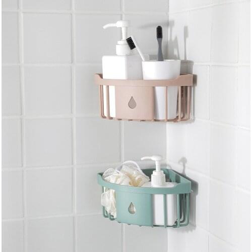 Suction Wall Mounted Triangular Shower Caddy Shelf Bathroom Corner Bath Rack Sponge Cosmetic Storage Holder Organizer Shelves