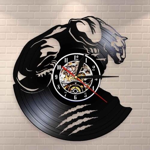African Wild Life Animal Beast Predator Vinyl Record Wall Clock Arctic Cat Panther Wall Clock Jungle Animals Nursery Wall Decor