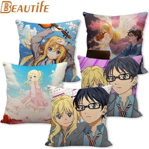 Custom Your Lie in April Anime Pillowcase 45X45cm Wedding Decorative Eco-Friendly Cotton Linen Fabric Pillow Case