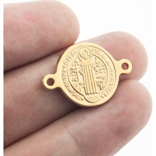 Stainless Steel Saint Benedict Cross Medal Charm Pendant 1/2/3 Hole Metal San Benito Connector Charm Wholesale 20pcs