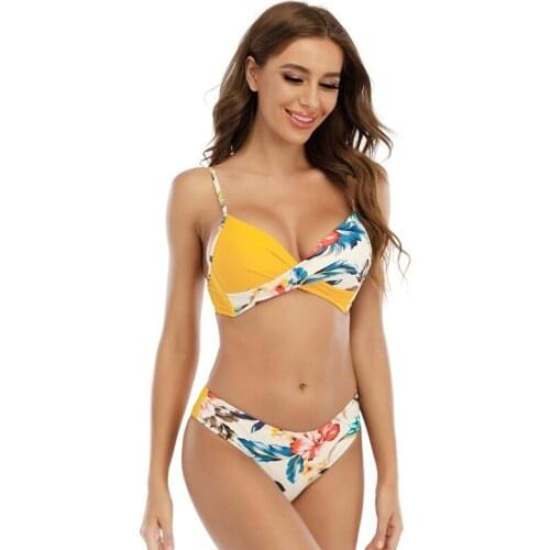 2021 swimwear women new sexy print bikinis suit split swimsuit Push Up suspenders summer beach Swimsuit fused Female Biquinis