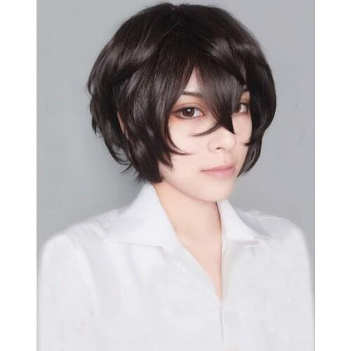 New Arrival Anime Bungo Stray Dogs Dazai Osamu Short Brown Curly Hair Heat Resistant Cosplay Costume Wig + Track + Cap