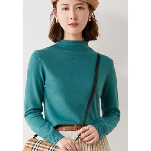 Autumn pullovers winter cashmere Mock Neck knitted sweater womens tops solid color bottomshirt plus size Korean sweater women