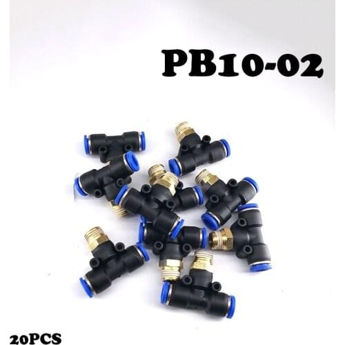 PB10-02 T-Type Equal Pass Tube 10mm thread 1/4\" Pneumatic Fittings Quick Release Air
