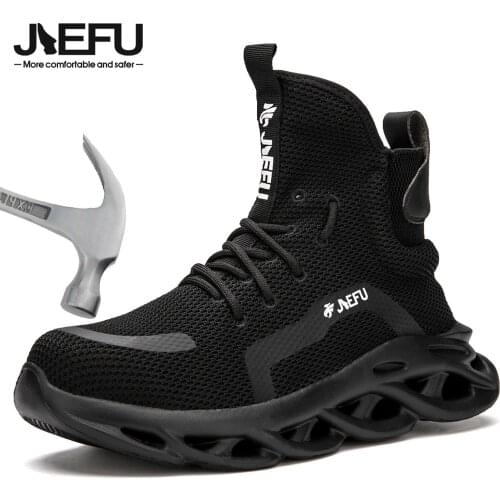 JIEFU Steel Toe Work Boots for Men Lightweight Breathable Non-Slip Indestructible Construction Safety Shoes