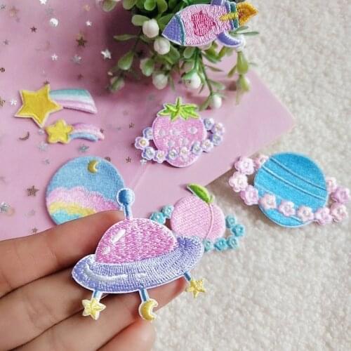 Self-adhesive Planet Meteor Rocket Space Embroidery Sticker Iron on Patchse for Clothing Cartoon Appliques Applications on Kids