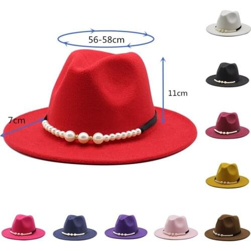 Men Fedoras Solid Color Pearl Jazz Hats Cowboy Hat For Women Winter Warm Cap White Black Bowler Hat Wholesale 2020