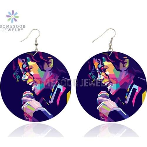 SOMESOOR Soul Dancer Singer Michael Jackson Printed Wooden Drop Earrings Great Man Idol Forever Ear Loops Jewelry For Women Gift