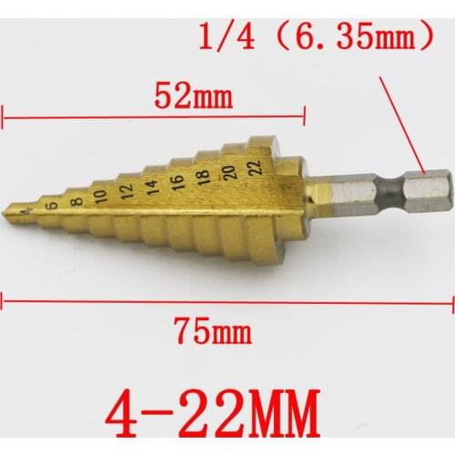 4241 Hexagonal handle step drill pagoda bit twist bit steel plate opener 4-22mm single branch 10 steps stepped drill