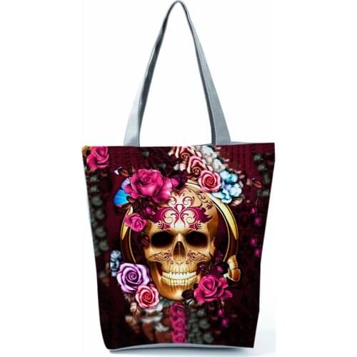 Halloween Gift Tote Skull Rose Print Handbag New Cool Fashion Shoulder Bag Ladies Eco Friendly Shopping Bag Portable Women Bag