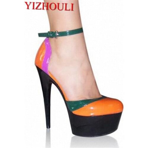Hand Made Color Block 6 Inch High Heel Shoes 15cm Lady Party Heels Strappy Exotic Shoes Multi Colo Sexy Clubbing High Heels