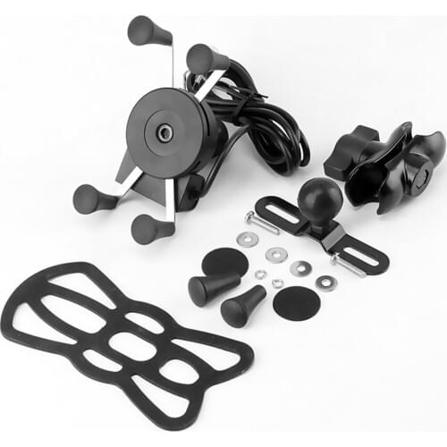 Universal Motorcycle X Grip Mount With USB Charge Mobile Phone Holder Cellphone Bracket Motorbike Accessories