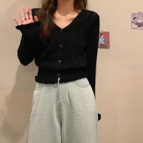 Woman TShirts V-neck Hollow Cardigan Coat Womens Knitwear 2021 Spring-Summer Top Crop Top Mujer Camisetas