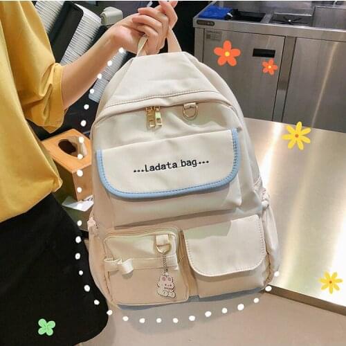 Women Nylon Backpacks Candy Color Waterproof School Bags for Teenagers Girls Big Cute Laptop Backpack Patchwork Kawaii Backpack