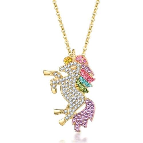 High Quality Animal Unicorn Necklace Girls Trendy Crystal Rhinestone Necklace For Women Baby Gifts Rainbow Necklaces & Pendants