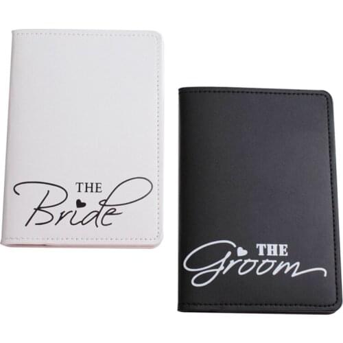 1Set PU Leather Luggage Tag Bride Groom Passport Case for Couples Honeymoon 066F