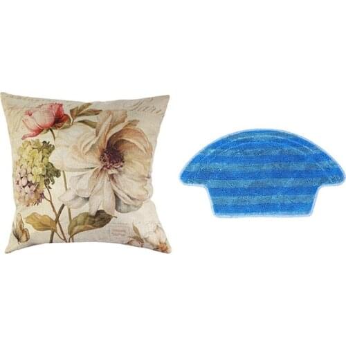1Pcs Vintage Floral/Flower Flax Decorative Throw Pillow Case & 5Pcs Mopping Cleaning Cloth Wipes Mop Cleaning Cloth