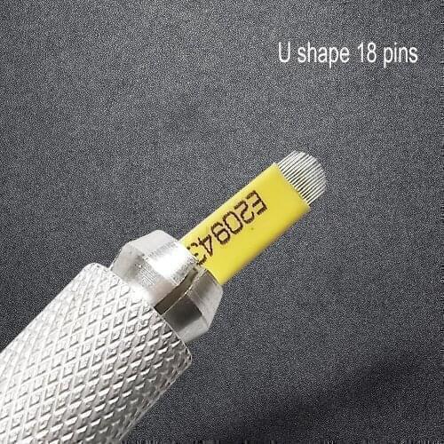 100pcs 0.2mm Yellow U Shape 18 Pins Microblading Blades Permanent Makeup Needles For 3D Embroidery Manual Pen