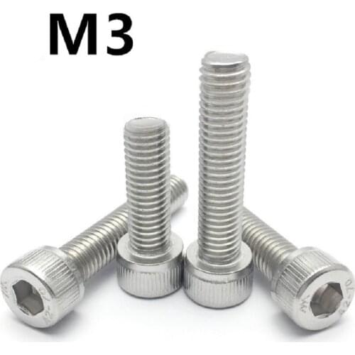 100pcs/lot M3x4/5/6/8/10/12/14/16/18/20/22/25/28/30/32/35/40/45/50mm GB70.1 DIN912 Stainless steel hex socket cap screw