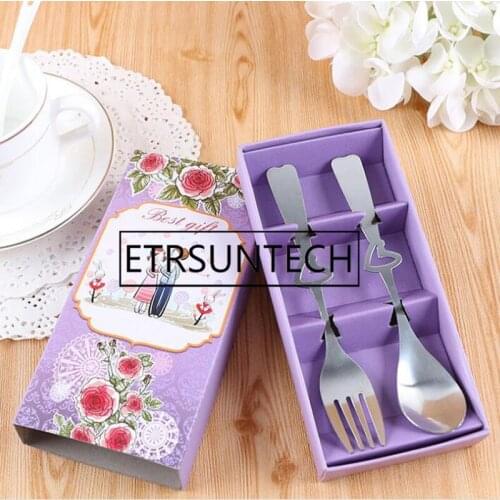 200sets Wedding Favor Creative Gifts Tableware Love Heart Coffee Spoon And Fork Set Christmas Gifts For Guests