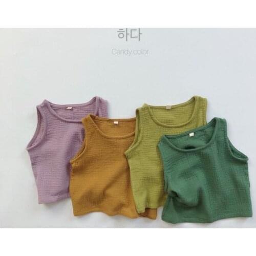 2021 New Wholesale Girls Boys Vest Fashion Cotton Linen Kids Summer Vest Top 1-7 years CO664