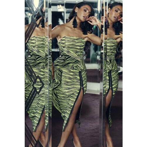 2021 New Women green strapless off shoulder sleeveless Vestidos Celebrity evening party bandage dress wholesale