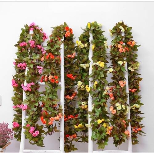 Artificial Silk Roses Flower Vine Decorative Fake Plastic Ivy Hanging Rose Garland Wedding Home Wall Decoration Faux Plants Leaf
