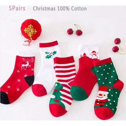Childrens Socks for Girls Christmas Cotton Kids Socks Baby Girl Anti-slip Boy Socks for Newborns Winter Child Socks with Print