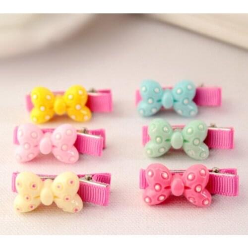 50pcs Girls Hair Accessories Lovely polka dots bow Hairpins Baby Headwear Cute Resin Protective Hair Clip Cute Girls Kids Bow
