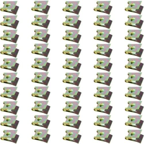 50pcs Auto Fastener Clips Iron Nuts Bronze Tone Spring Metal Clip Car Door Panel Spire Screw Base U-Type Clips