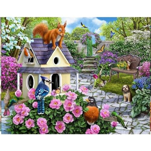 Full square round diamond embroidery squirrel and bird 5d diamond painting cross stitch flower picture rhinestone diamond mosaic