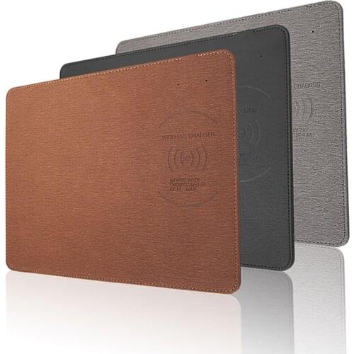 Besegad 2 in 1 5W Wireless Charger Mousepad PU Leather Mouse Pad Mat for Samsung Galaxy Note 10 Plus Huawei One Plus Xiaomi